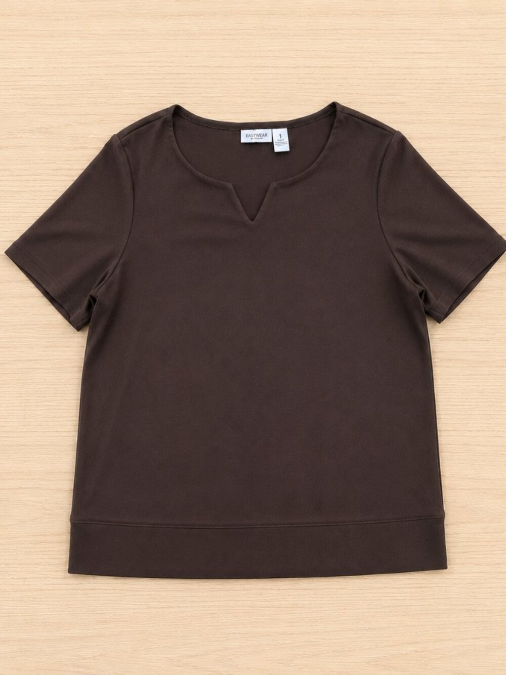 Chico’s Easywear Brown Popover Top Size 1 (Medium) Short Sleeve Stretch Blouse